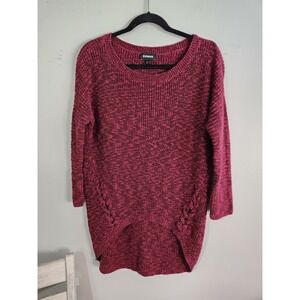 Express Women's Sweater Size M, Braided, High Low Hem, Burgundy , 3/4 Sleeve‎